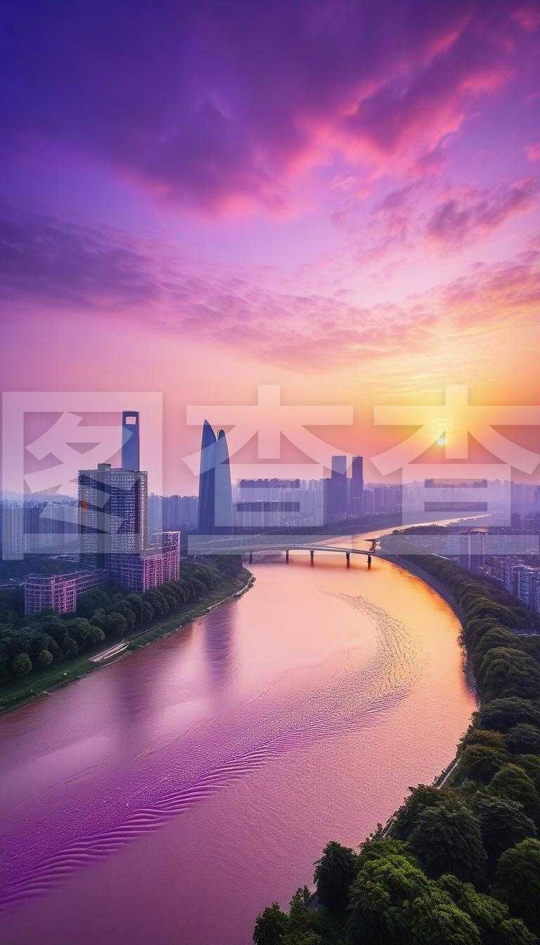 武汉江边日落景象